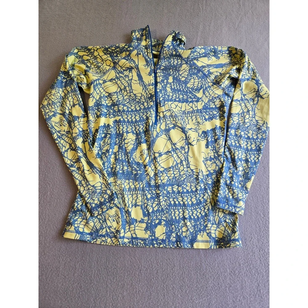 Nike Pro‎ Pullover Womens L Yellow Blue Abstract Web Print 1/4 Zip 485693-430